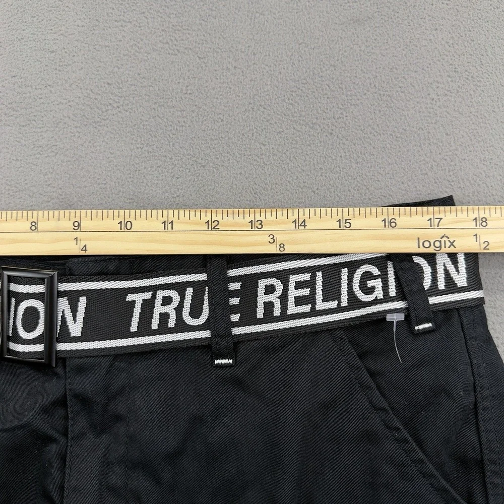 True Religion Belted Utility Cargo Shorts Mens 34 Black Contrast Stitch 12